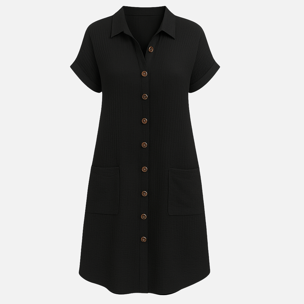 Mivora London | Women's Short Sleeve Button-Up Shirt Dress – Casual Mini Fit