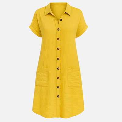 Mivora London | Women's Short Sleeve Button-Up Shirt Dress – Casual Mini Fit