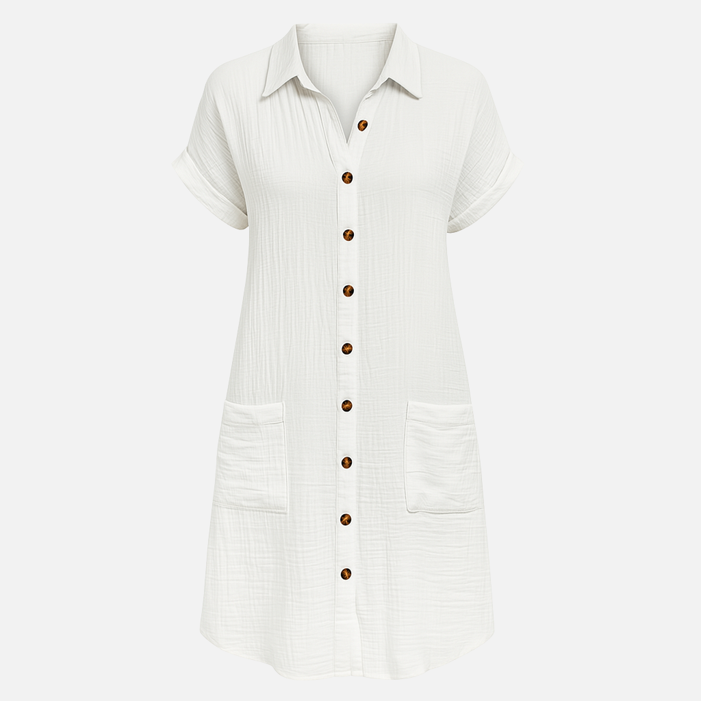 Mivora London | Women's Short Sleeve Button-Up Shirt Dress – Casual Mini Fit
