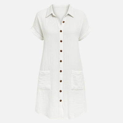Mivora London | Women's Short Sleeve Button-Up Shirt Dress – Casual Mini Fit