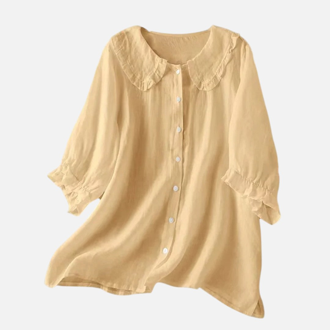 Mivora London | Women’s Loose Fit Blouse With Peter Pan Ruffle Collar