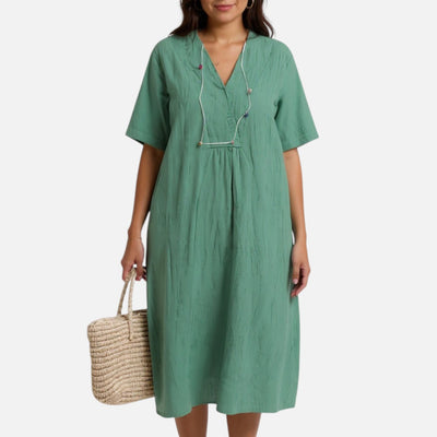 Mivora London | V-Neck Short Sleeve Summer Dress With Flowing A-Line Fit
