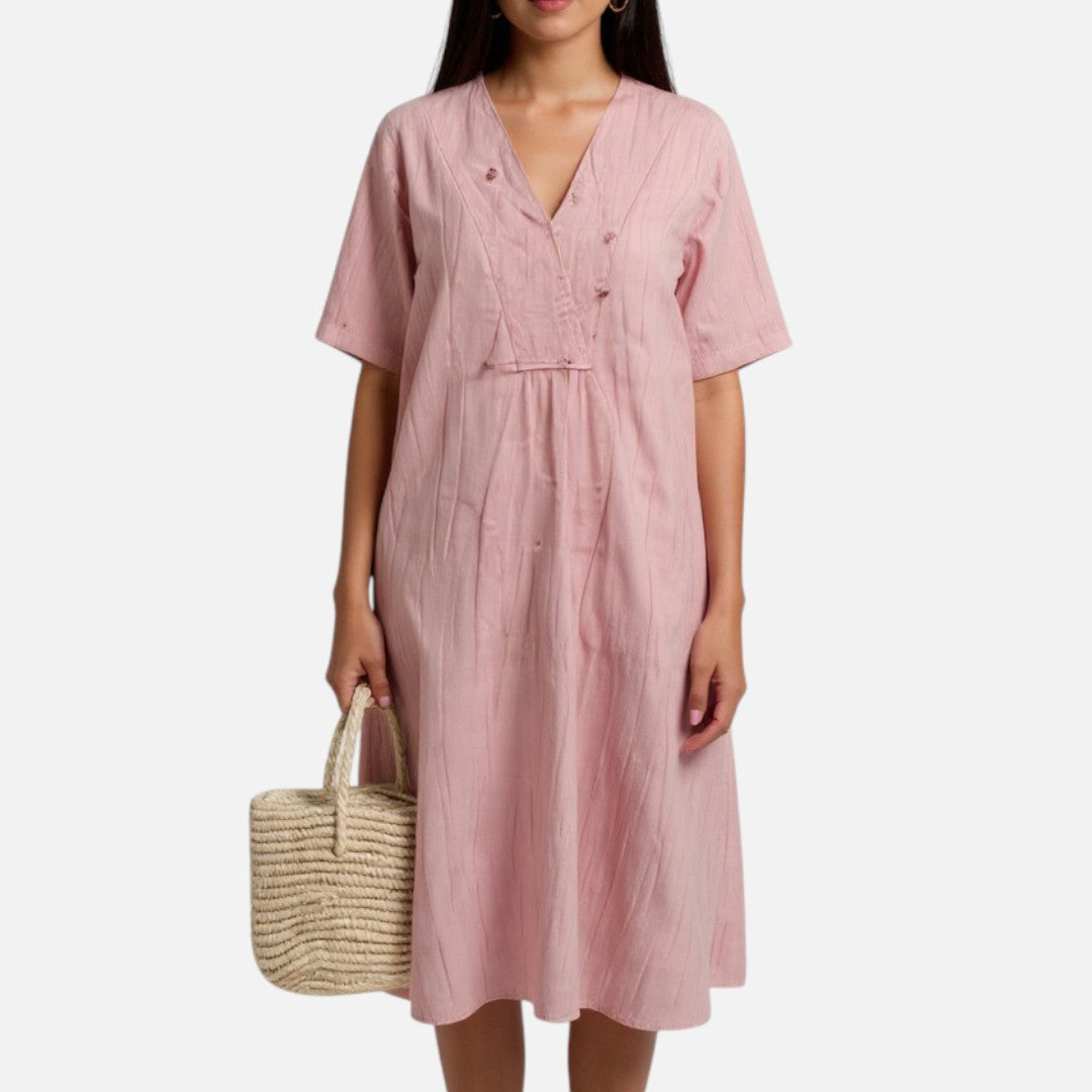 Mivora London | V-Neck Short Sleeve Summer Dress With Flowing A-Line Fit