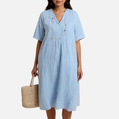 Mivora London | V-Neck Short Sleeve Summer Dress With Flowing A-Line Fit