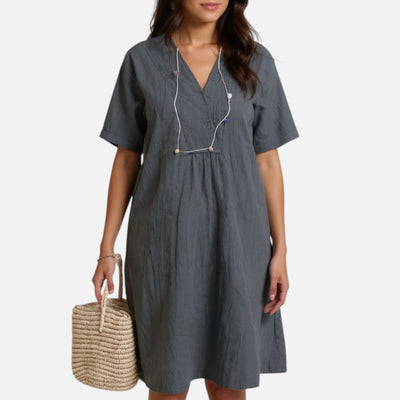 Mivora London | V-Neck Short Sleeve Summer Dress With Flowing A-Line Fit