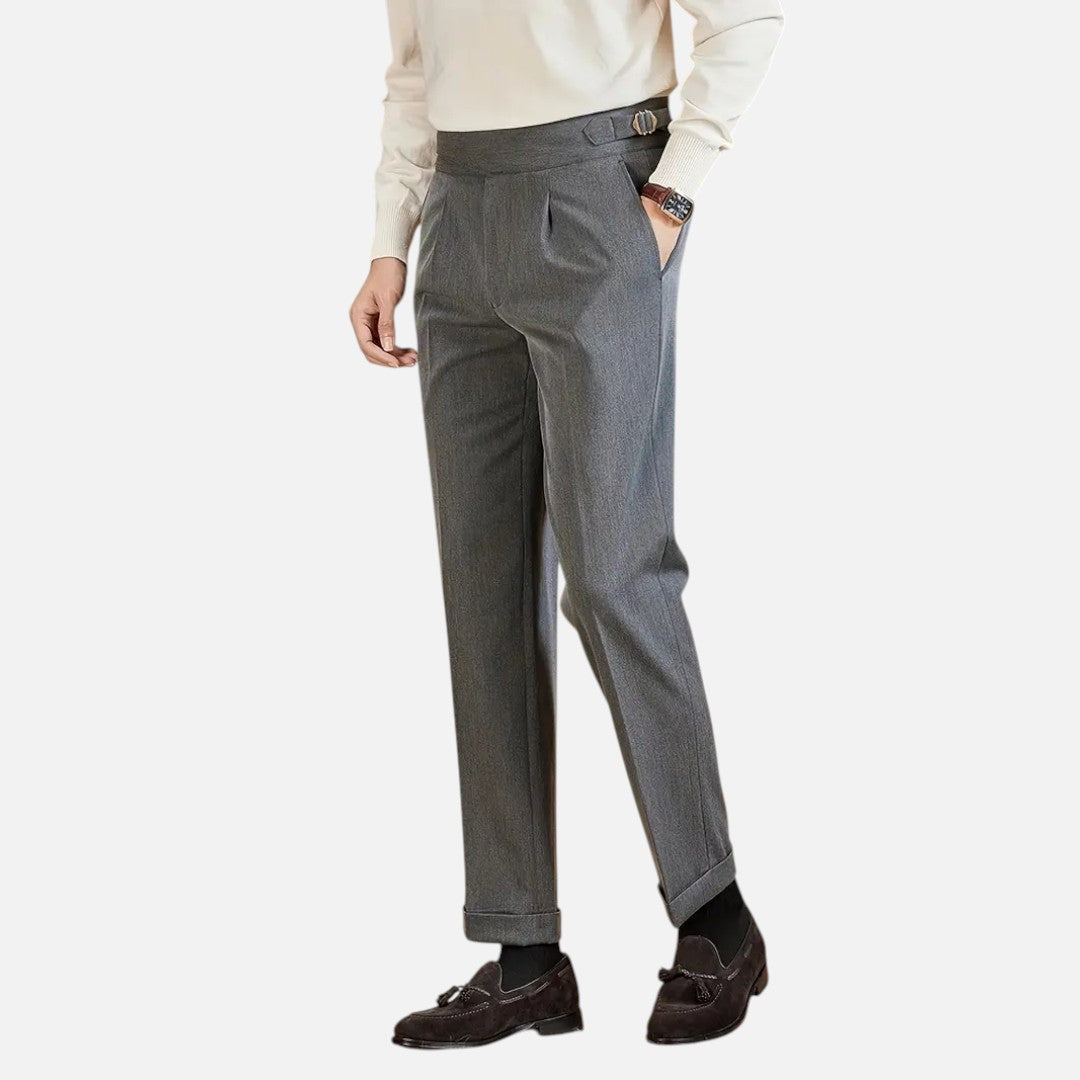 Mivora London | Men’s High‑Waist Tailored Trousers With Pleated Front & Adjustable Buckle