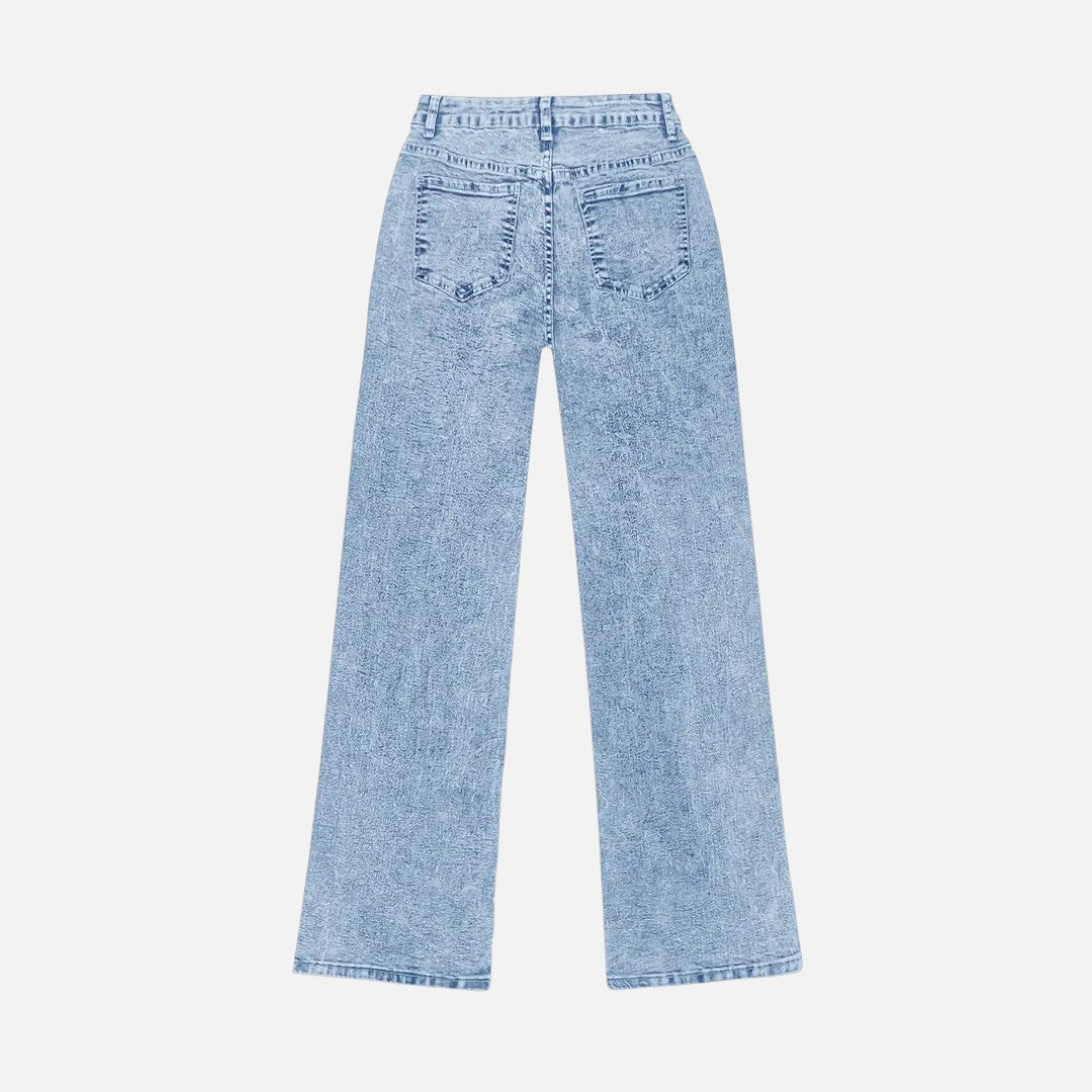 Mivora London | Women’s High-Waist Wide-Leg Jeans – Light Blue Denim with Stretch & Pockets