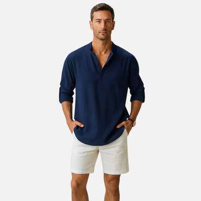 Mivora London | Long Sleeve Henley Shirt – Casual Slim Fit with Button Neckline
