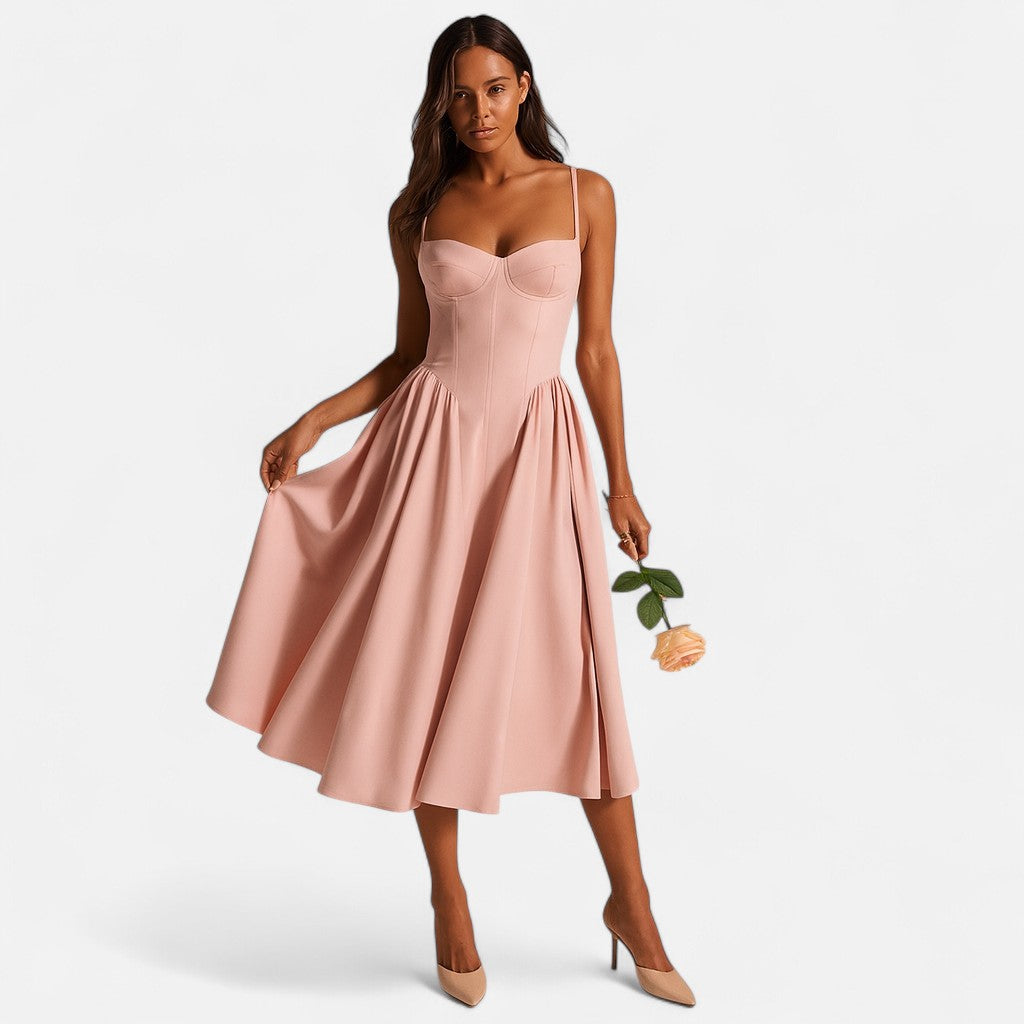 Mivora London | Women’s Corset Bodice A-Line Midi Dress
