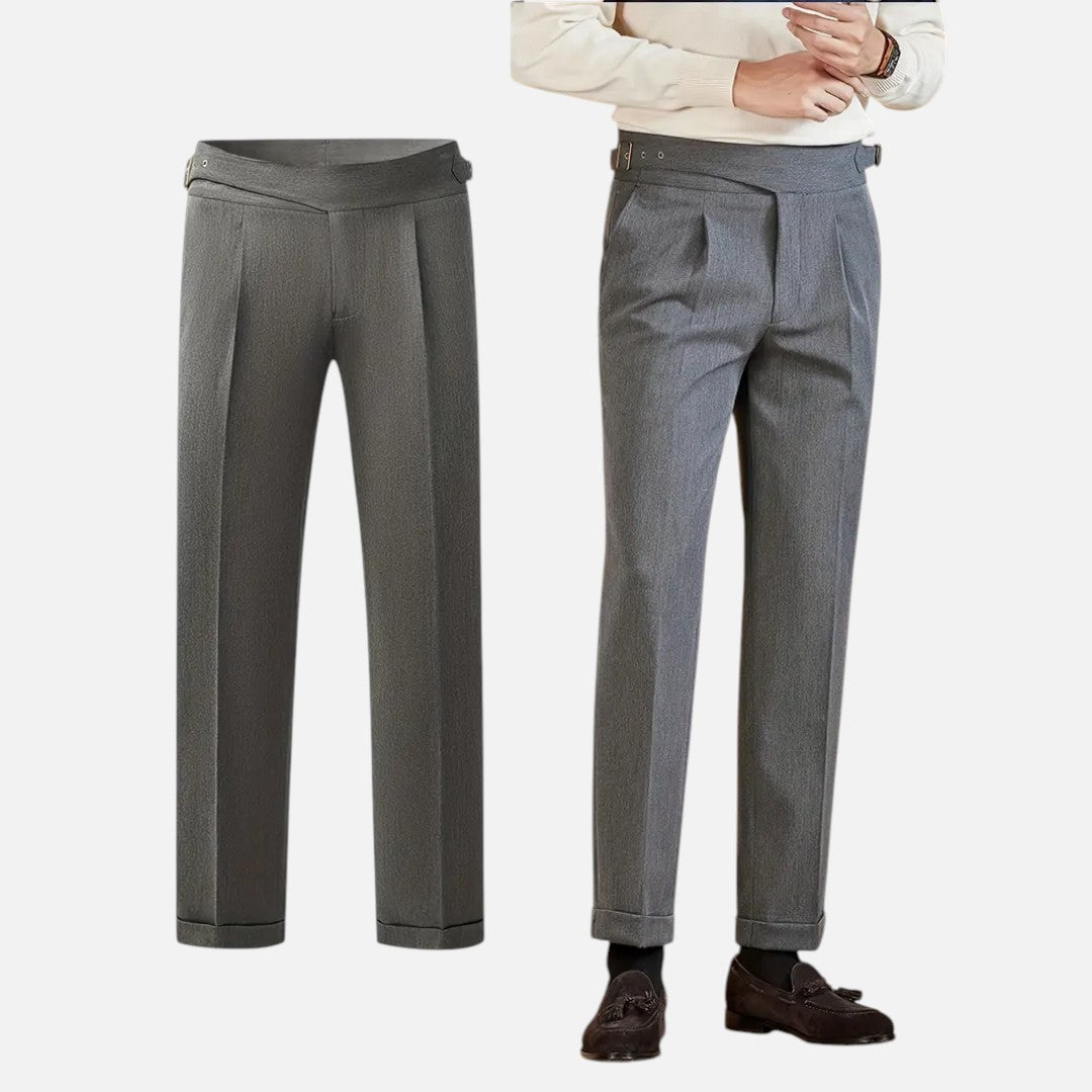 Mivora London | Men’s High‑Waist Tailored Trousers With Pleated Front & Adjustable Buckle
