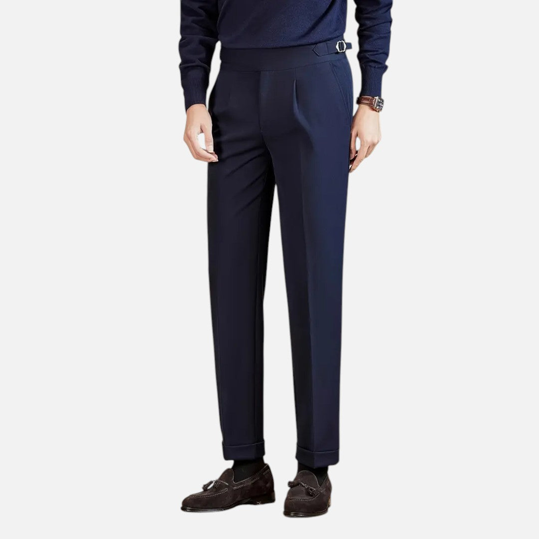 Mivora London | Men’s High‑Waist Tailored Trousers With Pleated Front & Adjustable Buckle