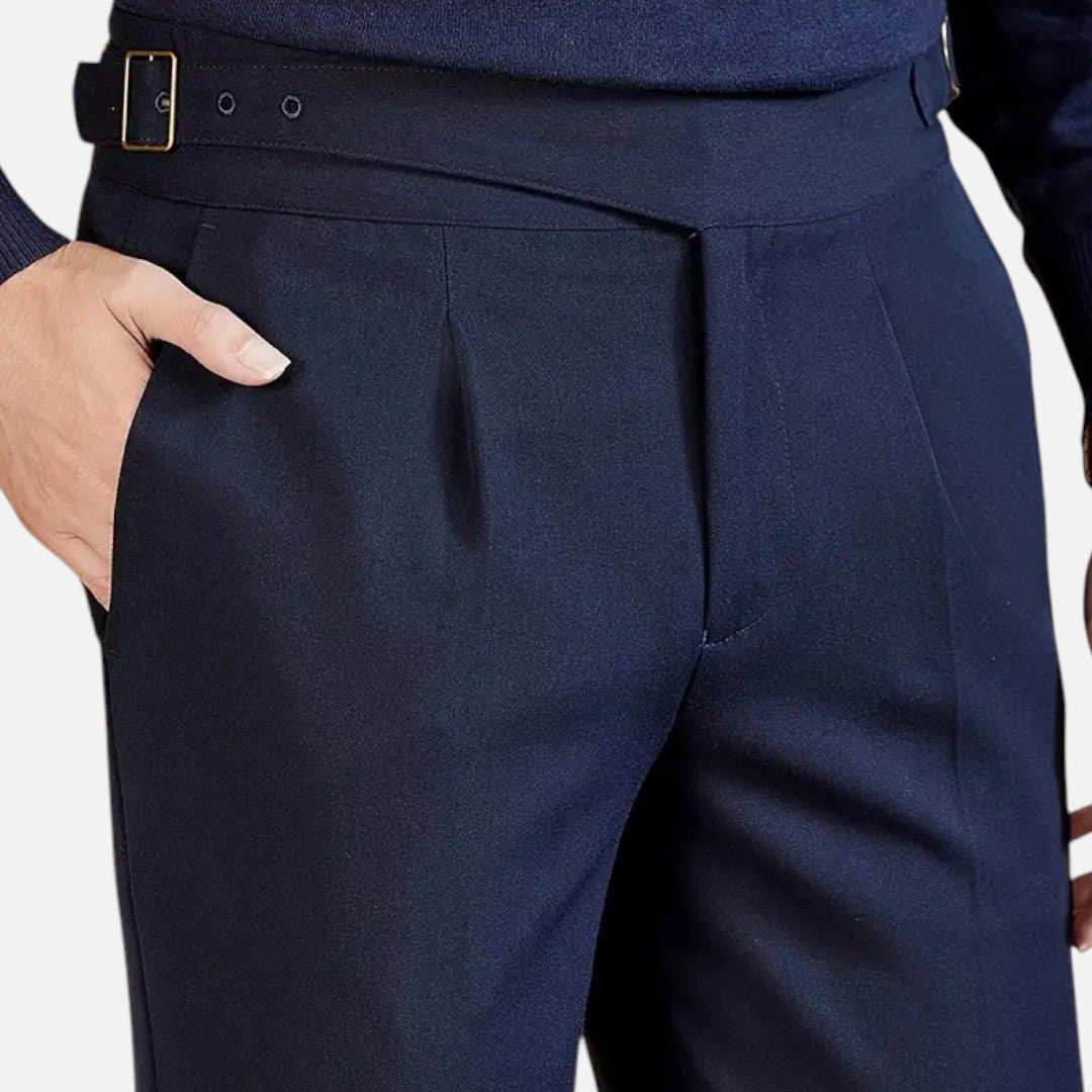 Mivora London | Men’s High‑Waist Tailored Trousers With Pleated Front & Adjustable Buckle