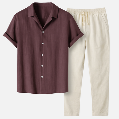 Mivora London | Men’s Casual Summer 2-Piece Set With Short-Sleeve Shirt And Matching Trousers