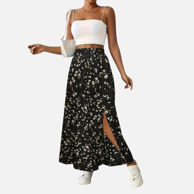 Mivora London | Women’s Floral High-Waist Skirt with Elegant Split Hem