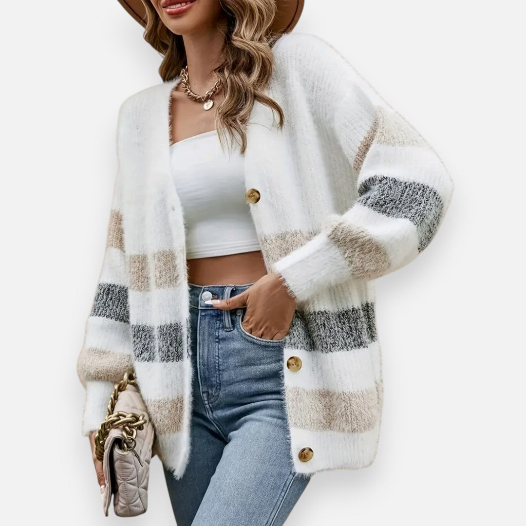 Mivora London | Women’s Colour-Block Knit Cardigan – Comfortable Everyday Wear