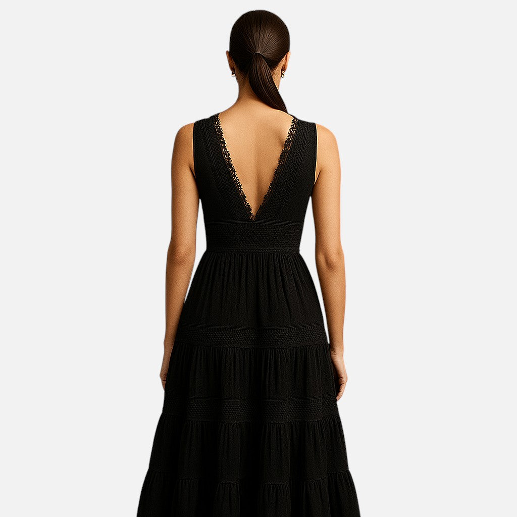 Mivora London | Women's Elegant Handcrafted Lace V-Neck Midi Dress