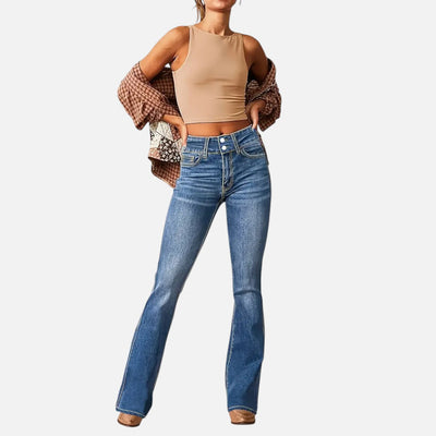 Mivora London | Women’s High-Waist Flared Trousers – Elongated Silhouette & Effortless Grace
