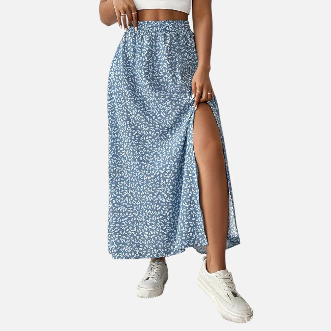 Mivora London | Women’s Floral High-Waist Skirt with Elegant Split Hem