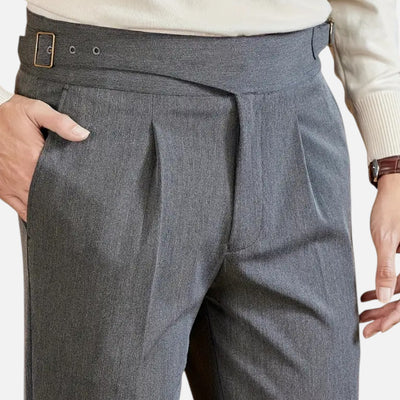 Mivora London | Men’s High‑Waist Tailored Trousers With Pleated Front & Adjustable Buckle