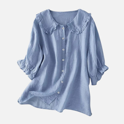 Mivora London | Women’s Loose Fit Blouse With Peter Pan Ruffle Collar