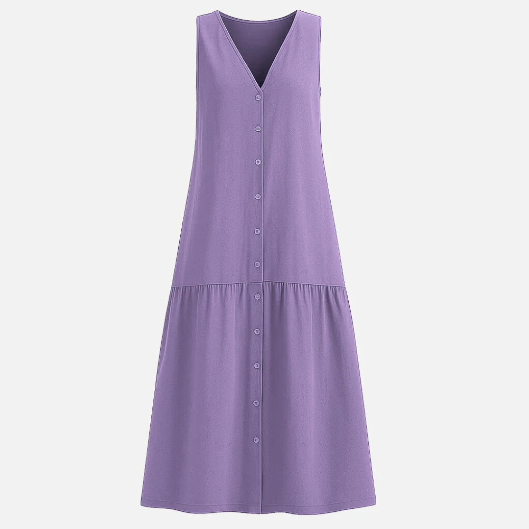 Mivora London | Elegant V-Neck Midi Dress With Flowy Silhouette