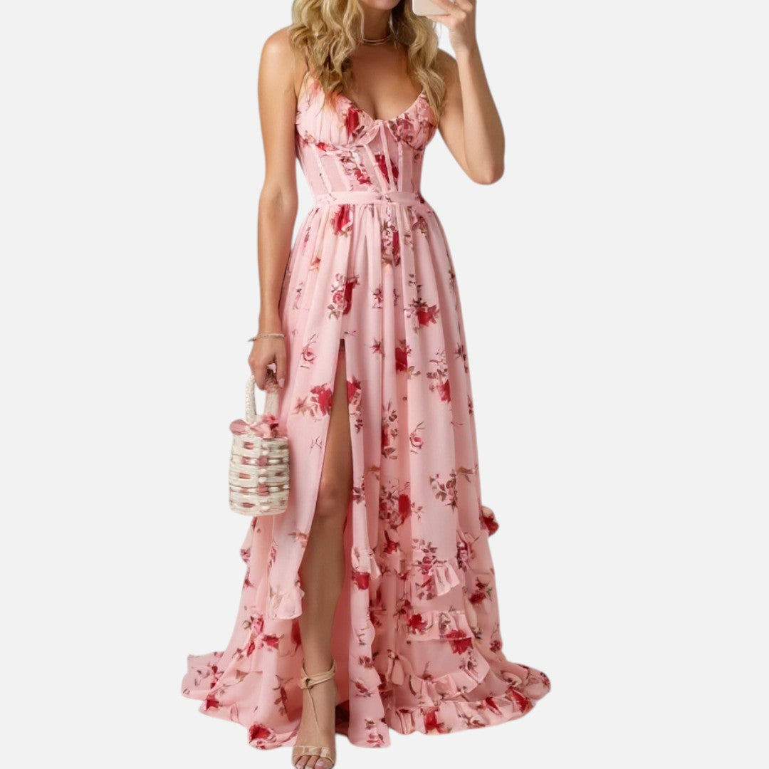 Mivora London | Floral Lace Maxi Dress With Sheer Sleeves