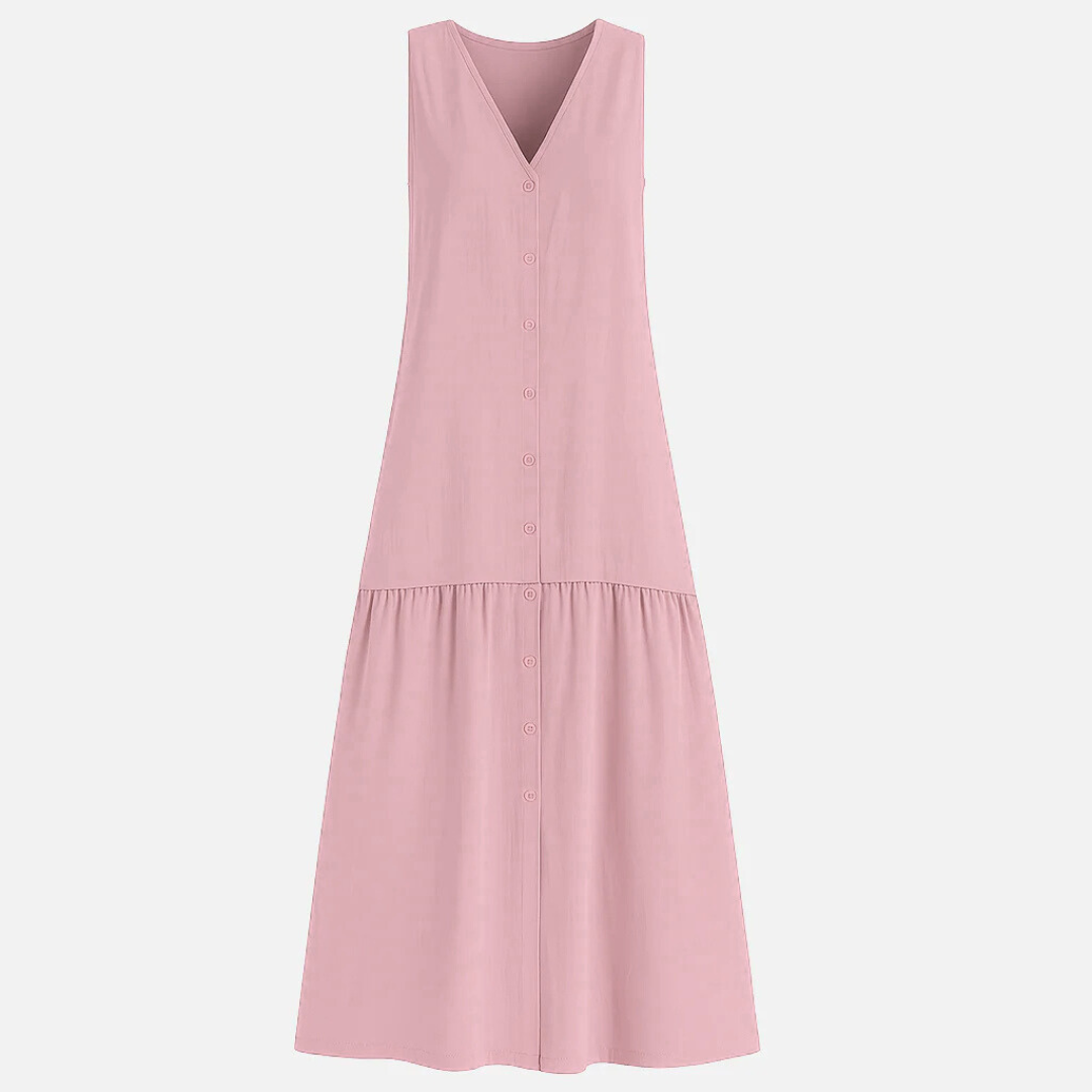 Mivora London | Elegant V-Neck Midi Dress With Flowy Silhouette