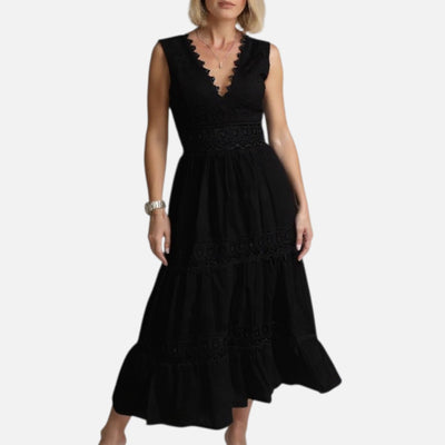Mivora London | Women's Elegant Handcrafted Lace V-Neck Midi Dress