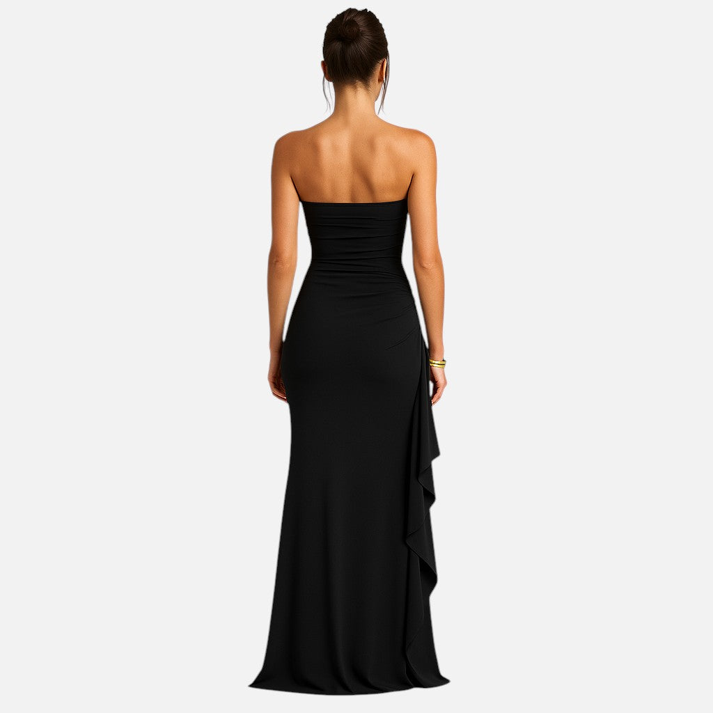 Mivora London | Elegant Strapless Maxi Dress With High Slit