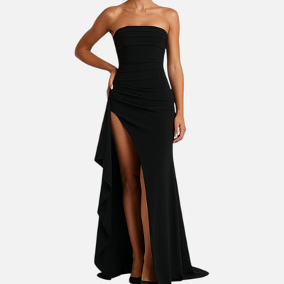 Mivora London | Elegant Strapless Maxi Dress With High Slit