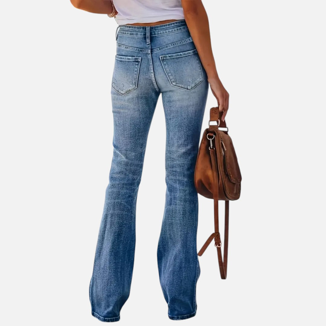 Mivora London | Women’s High-Waist Flared Trouser Jeans with Refined Stretch