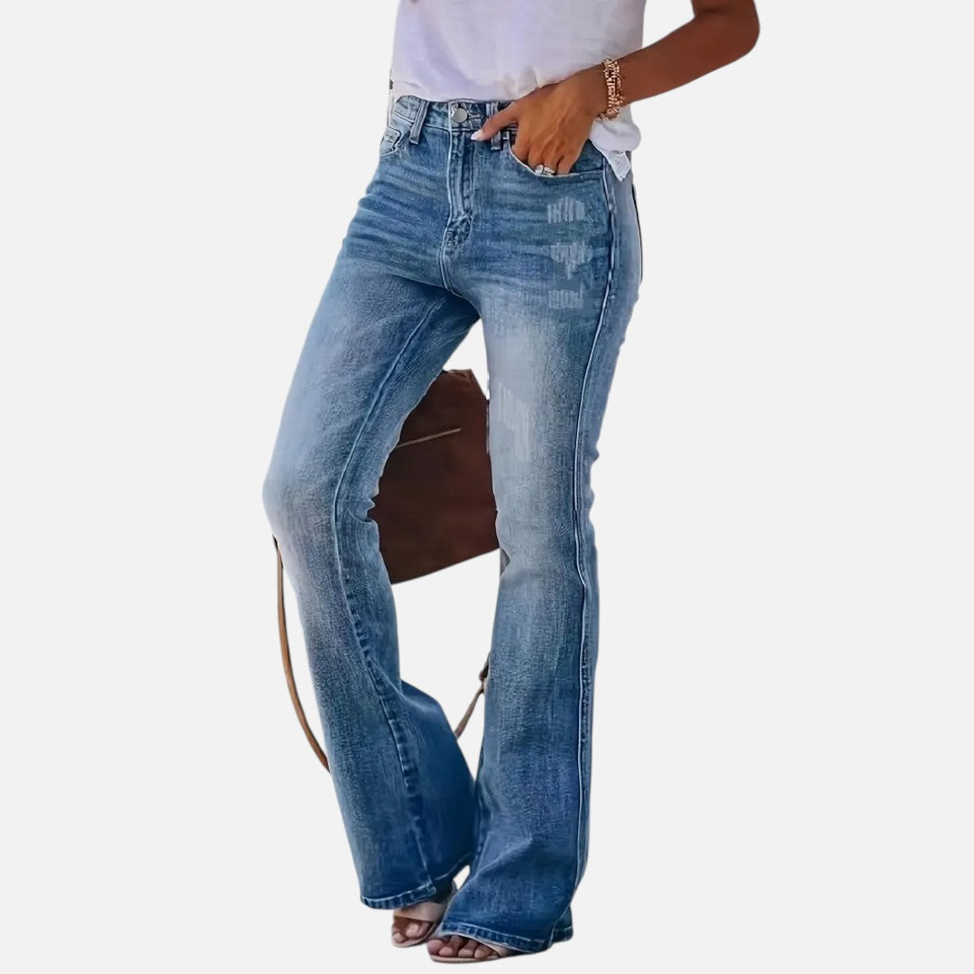 Mivora London | Women’s High-Waist Flared Trouser Jeans with Refined Stretch