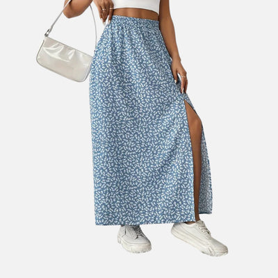 Mivora London | Women’s Floral High-Waist Skirt with Elegant Split Hem