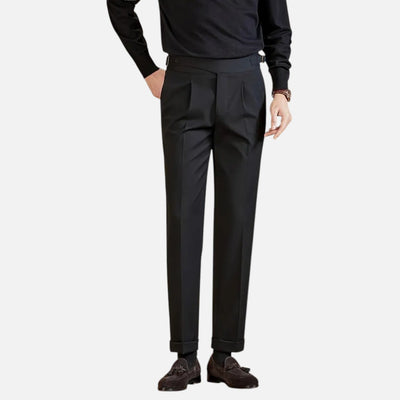 Mivora London | Men’s High‑Waist Tailored Trousers With Pleated Front & Adjustable Buckle