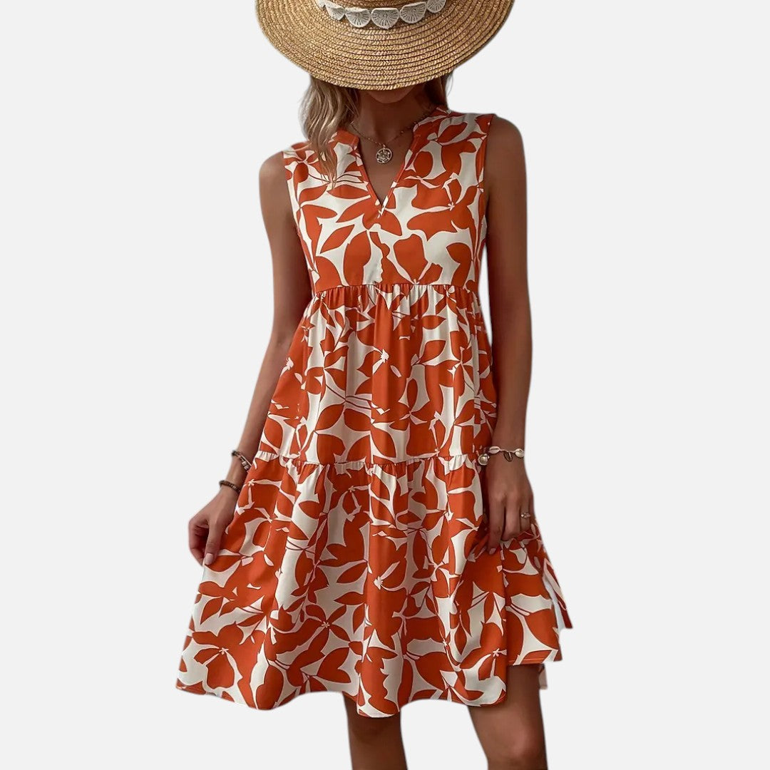 Mivora London | Women's Leaf Print Sleeveless Summer Dress