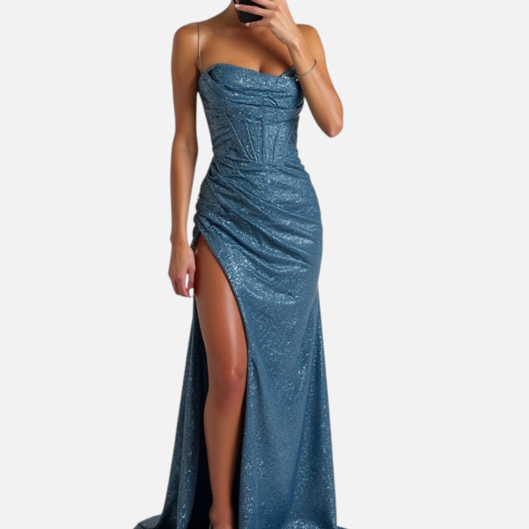Mivora London | Corset-Style Maxi Dress With Thigh-High Slit