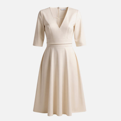 Mivora London | Women's Elegant V-Neck Midi Dress With Flowing Silhouette