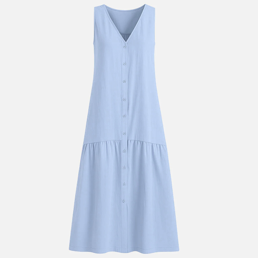Mivora London | Elegant V-Neck Midi Dress With Flowy Silhouette