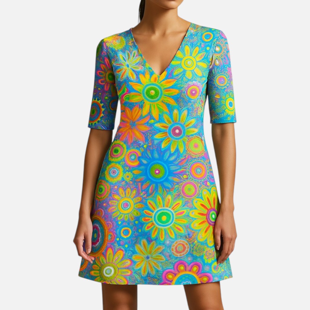 Mivora London | Women's Floral Mini Dress With 3/4 Sleeves And Flowy A-Line Silhouette