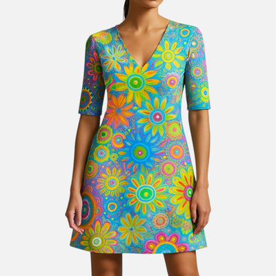 Mivora London | Women's Floral Mini Dress With 3/4 Sleeves And Flowy A-Line Silhouette
