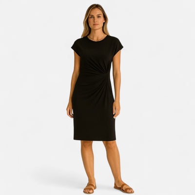 Mivora London | Women's Short-Sleeved Elegant Formal Dress – Slim Fit Midi Design
