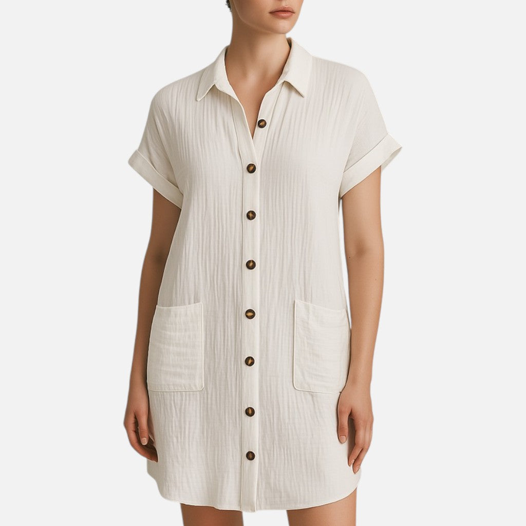 Mivora London | Women's Short Sleeve Button-Up Shirt Dress – Casual Mini Fit