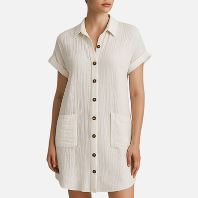 Mivora London | Women's Short Sleeve Button-Up Shirt Dress – Casual Mini Fit