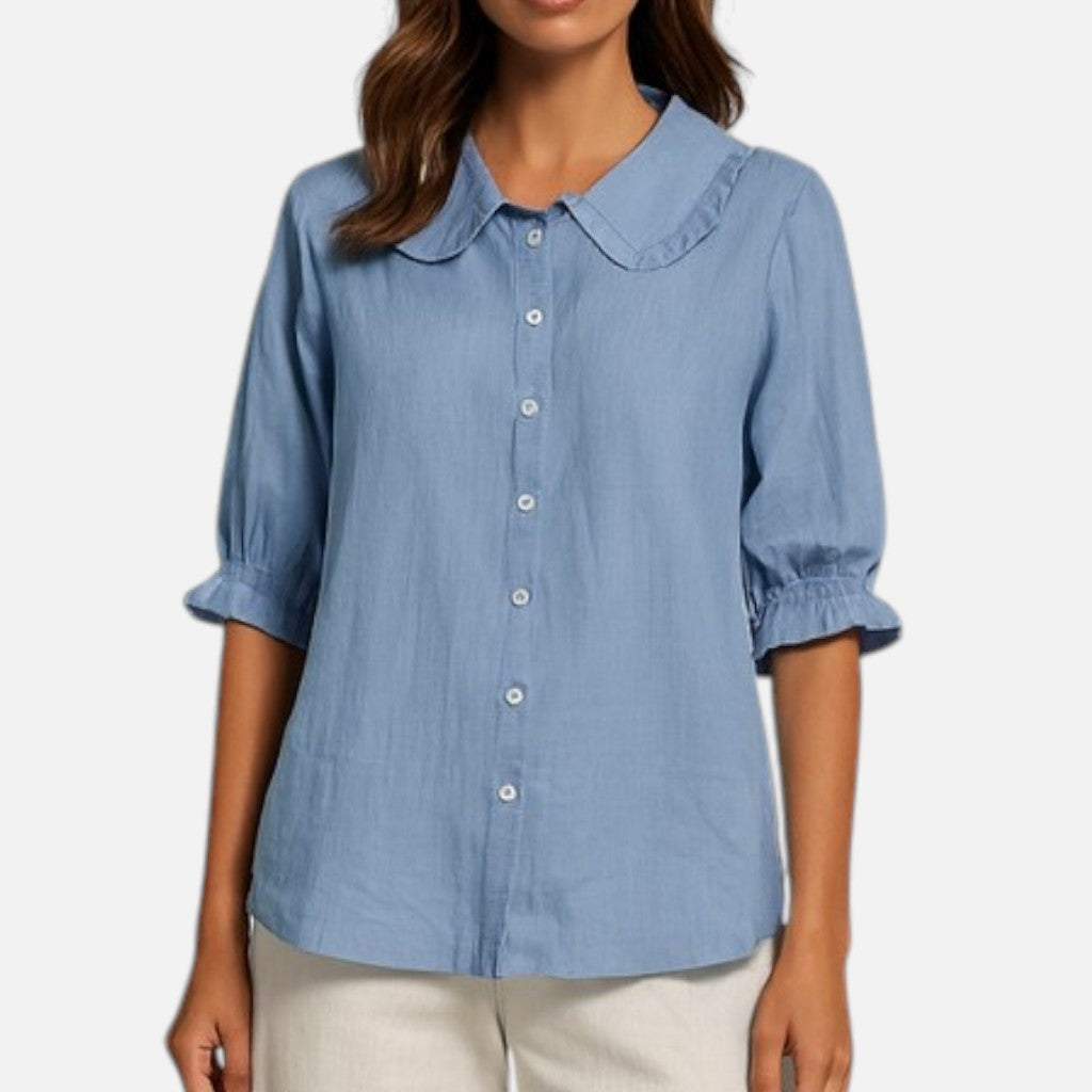 Mivora London | Women’s Loose Fit Blouse With Peter Pan Ruffle Collar