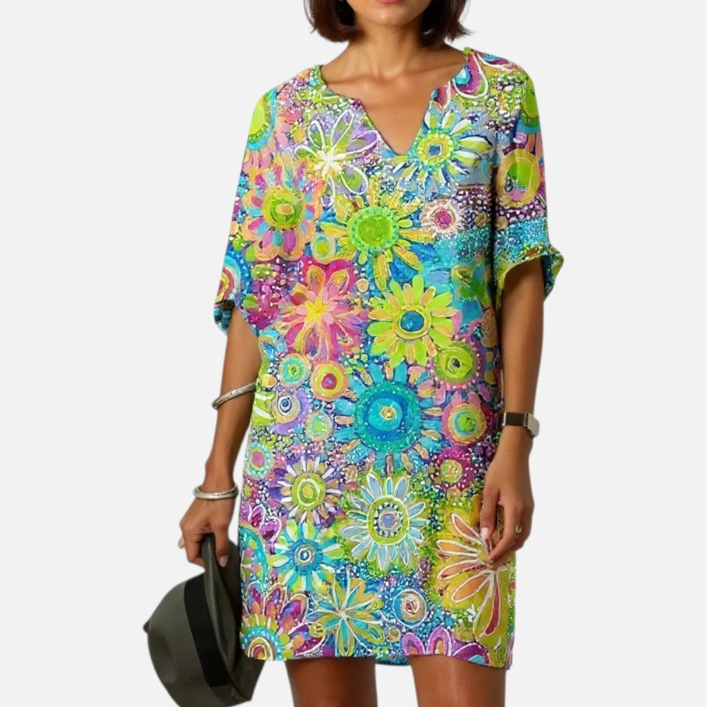 Mivora London | Women's Floral Mini Dress With 3/4 Sleeves And Flowy A-Line Silhouette