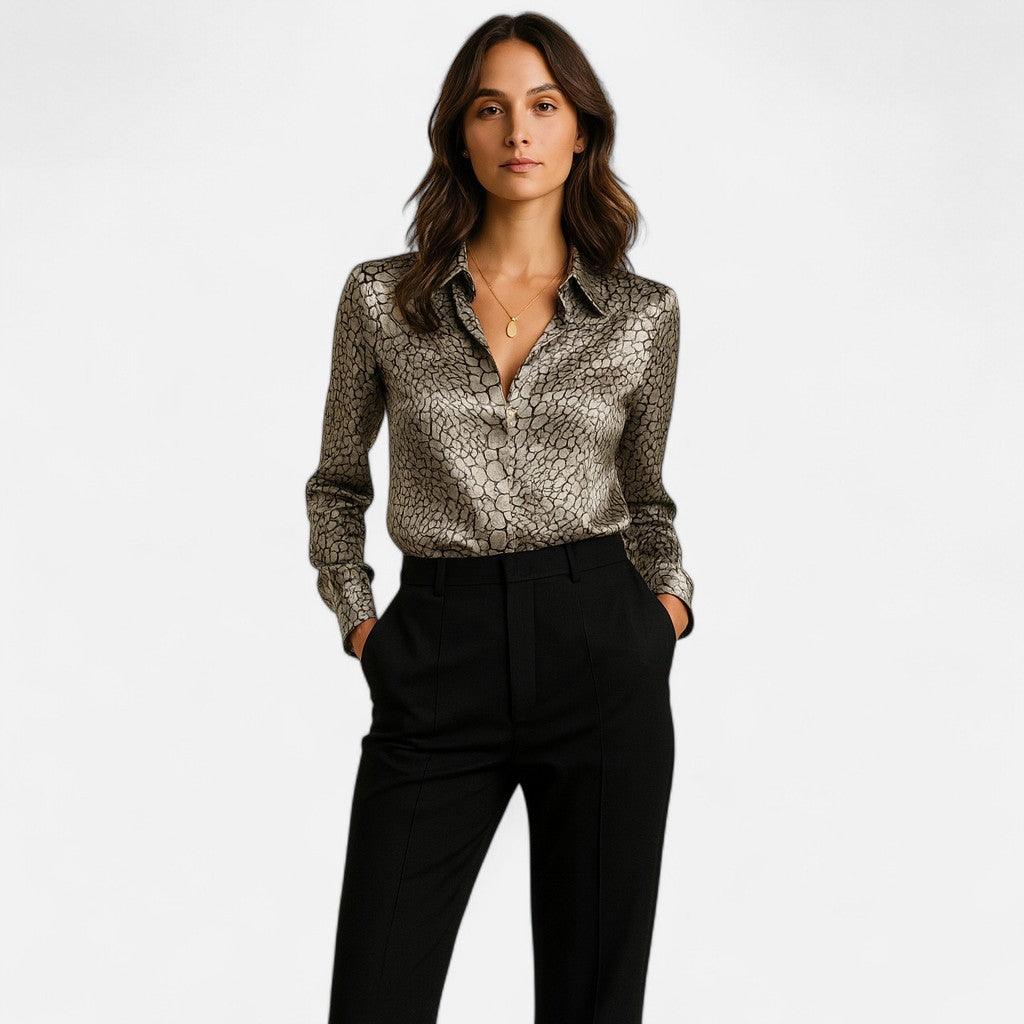 Mivora London | Women’s Satin Printed Blouse with Classic Snake Pattern