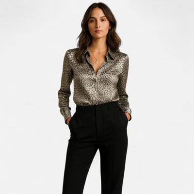 Mivora London | Women’s Satin Printed Blouse with Classic Snake Pattern