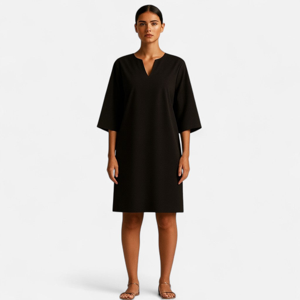 Mivora London | Women's Elegant V-Neck Midi Dress with 3/4 Sleeves
