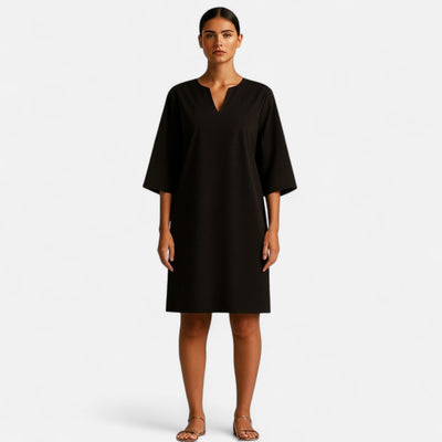 Mivora London | Women's Elegant V-Neck Midi Dress with 3/4 Sleeves