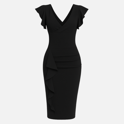 Mivora London | Women’s Elegant Bodycon Midi Dress With Ruffle Sleeves
